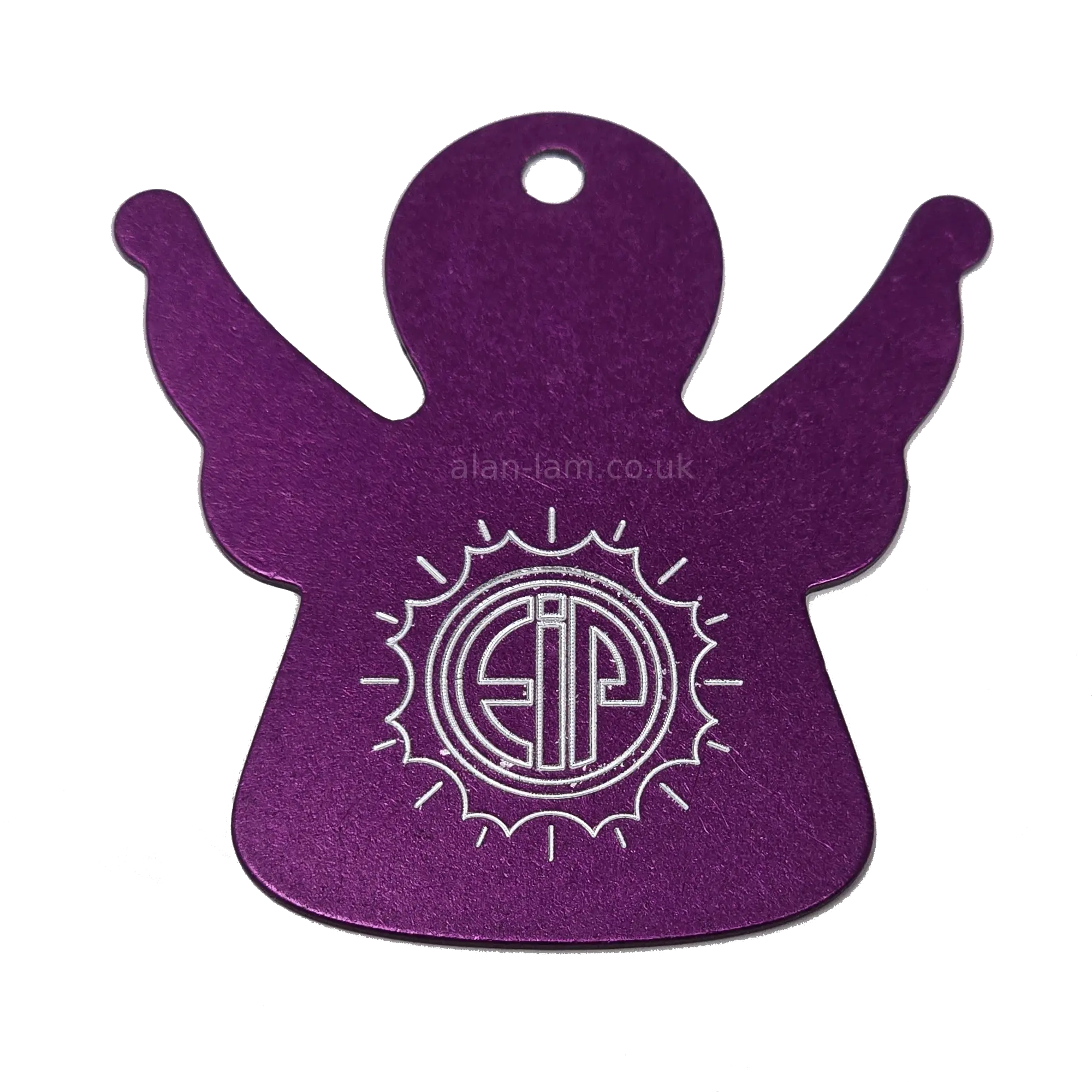 Large Tesla Purple Angel pendant front view, genuine EIP purple energy plate jewelry.